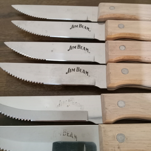 Jim Beam 6 Piece Serrated Steak Knife 5 Inch Stainless Steel Wooden Handles - Picture 3 of 5